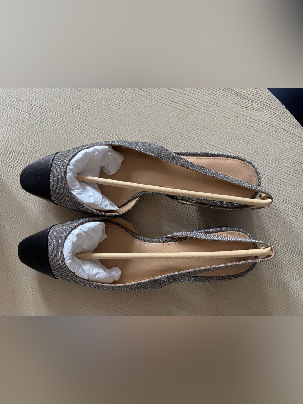 Veronica Beard Cecile Sling - Two-Tone Pointed Toe Flats in Black and Metallic